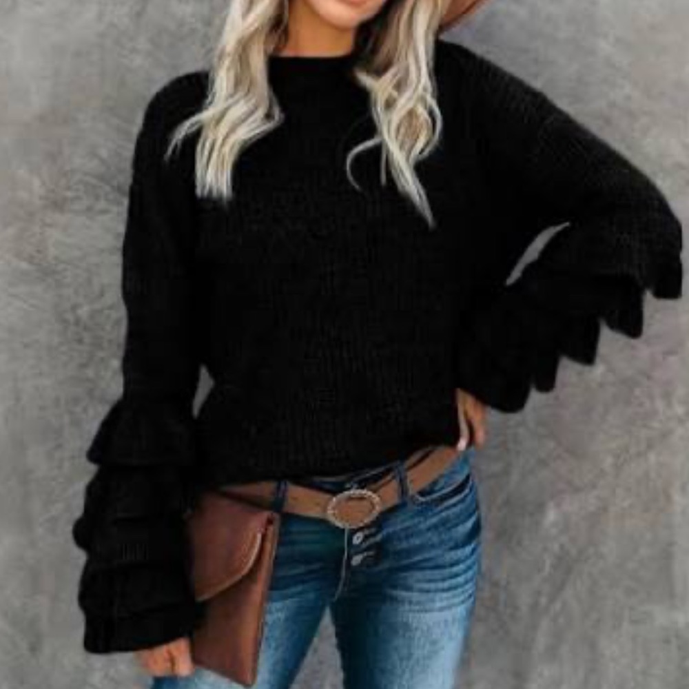 Vici Black Ruffle Sleeve Sweater